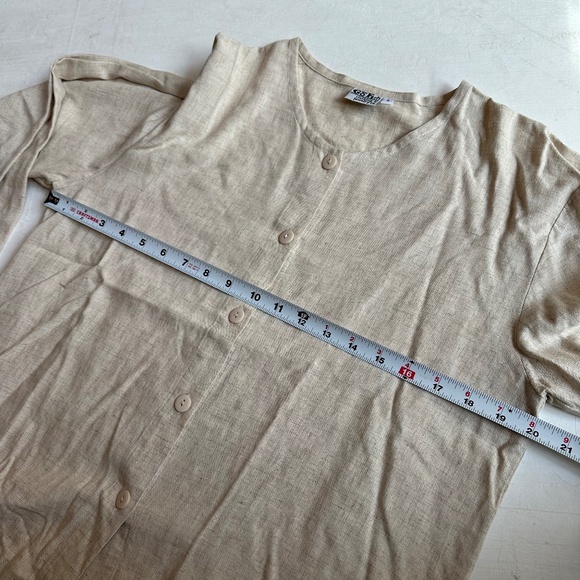 Go Fish Lagenlook Beige Cotton Button Up Blouse - Picture 3 of 4